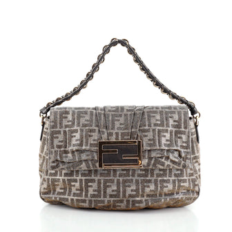 Fendi Mia Flap Bag Metallic Zucca Canvas