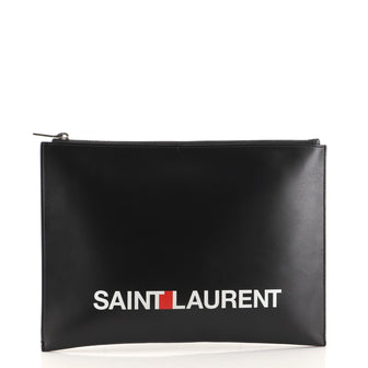 Saint Laurent Logo Zip Clutch Printed Leather Medium