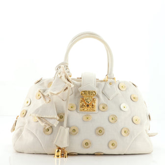 Louis Vuitton Polka Dot Panama Bowly Handbag Embellished Canvas