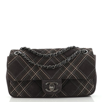 Chanel Saltire Flap Bag Stitched Suede Small