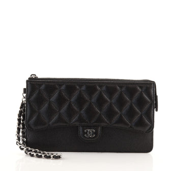 Chanel Classic Flap Zip Wristlet Pouch Quilted Caviar