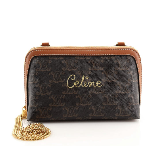 Celine Zip Around Chain Clutch Embroidered Triomphe Coated