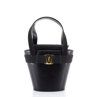 Salvatore Ferragamo Vara Bow Top Handle Bucket Bag Leather Mini