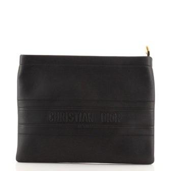 Christian Dior Logo Stripe Zip Pouch Leather Medium