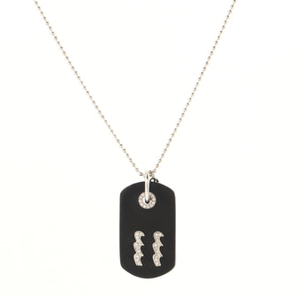 Gucci Zodiac Dog Tag Pendant Necklace 18K White Gold with Diamonds and Leather