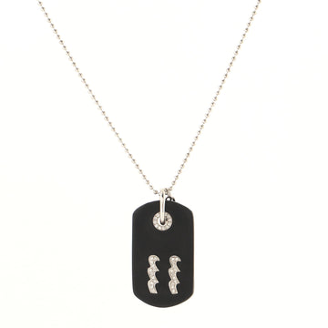 Gucci Zodiac Dog Tag Pendant Necklace 18K White Gold with Diamonds and Leather