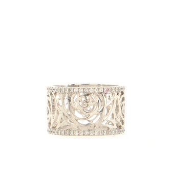 Chanel Camelia Ajoure Band Ring 18K White Gold with Diamonds Wide