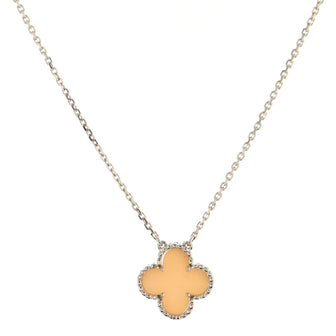 Van Cleef & Arpels Vintage Alhambra Pendant Necklace 18K White Gold and Pink Opal