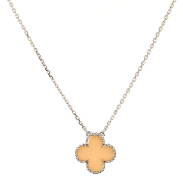 Van Cleef & Arpels Vintage Alhambra Pendant Necklace 18K White Gold and Pink Opal