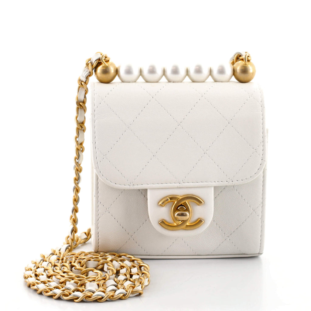 Chanel Chic Pearls Crossbody Bag Quilted Goatskin Mini Neutral 932792