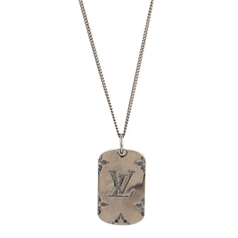 Louis Vuitton Locket Pendant Necklace Crystal Embellished Engraved Metal