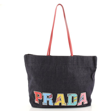 Prada Logo Patches Tote Denim Medium