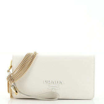 Prada Monochrome Wristlet Wallet on Chain Saffiano Leather Mini