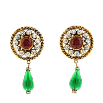 Chanel Vintage Round Tear Drop Clip-On Earrings Metal with Crystals and Gripoix