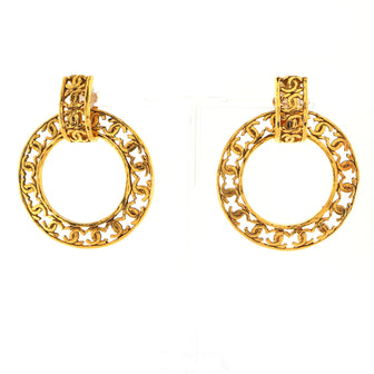 Chanel Cut-Out CC Hoop Drop Clip-On Earrings Metal