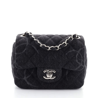 Chanel Square Classic Single Flap Bag Quilted CC Printed Denim Mini