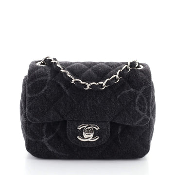 Chanel Square Classic Single Flap Bag Quilted CC Printed Denim Mini
