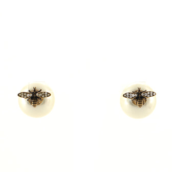 Christian Dior Tribales Bee Stud Earrings Faux Pearl with Crystal Embellished Metal
