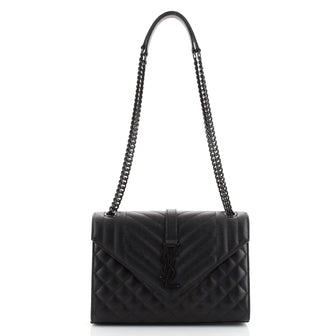 Saint Laurent Classic Monogram Envelope Satchel Quilted Leather Medium