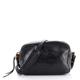 Prada - Black Embossed Logo Leather Camera Bag