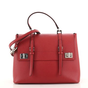 Prada Half Flap Double Turn Lock Satchel Saffiano Leather Large