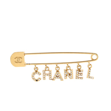Chanel Logo Safety Pin Brooch Metal with Crystals