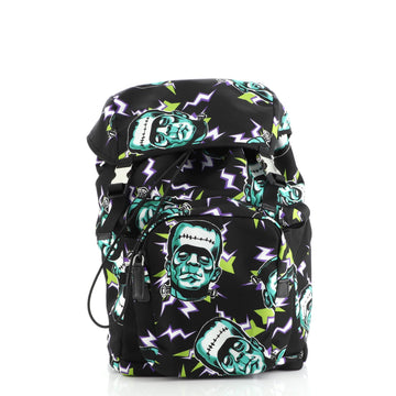 Prada Frankenstein Double Buckle Backpack Printed Tessuto Medium
