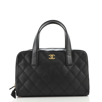 Chanel Surpique Zip Around Satchel Quilted Leather Medium