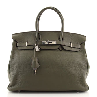 Hermes Birkin Handbag Green Clemence with Palladium Hardware 35
