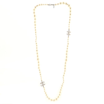 Chanel CC Long Necklace Faux Pearl and Metal with Beads