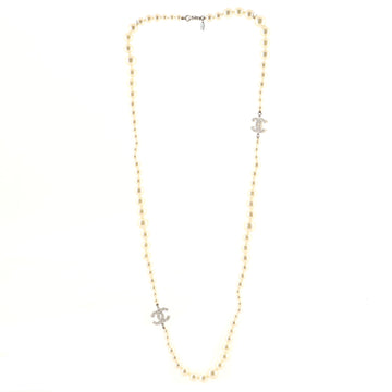 Chanel CC Long Necklace Faux Pearl and Metal with Beads