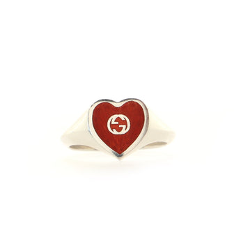 Gucci Interlocking G Heart Ring Sterling Silver with Enamel 