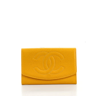 CHANEL Caviar Quilted Compact Flap Wallet Yellow 1169263