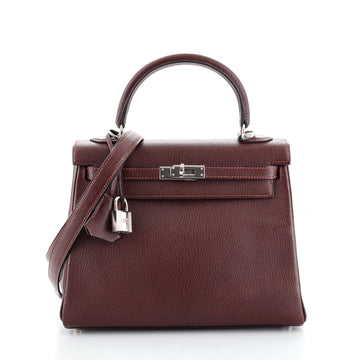 Hermes Kelly Handbag Red Chevre de Coromandel with Palladium Hardware 25
