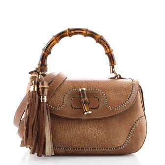Gucci New Convertible Bamboo Top Handle Bag Leather Medium
