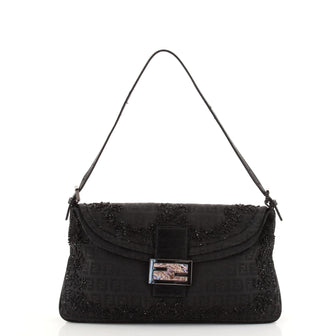 Fendi Double Flap Bag Embellished Zucchino Canvas Medium