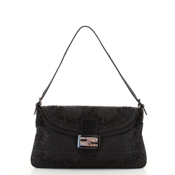 Fendi Double Flap Bag Embellished Zucchino Canvas Medium