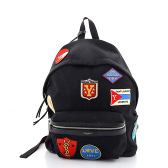 Saint Laurent City Backpack Patch Embellished Canvas Medium