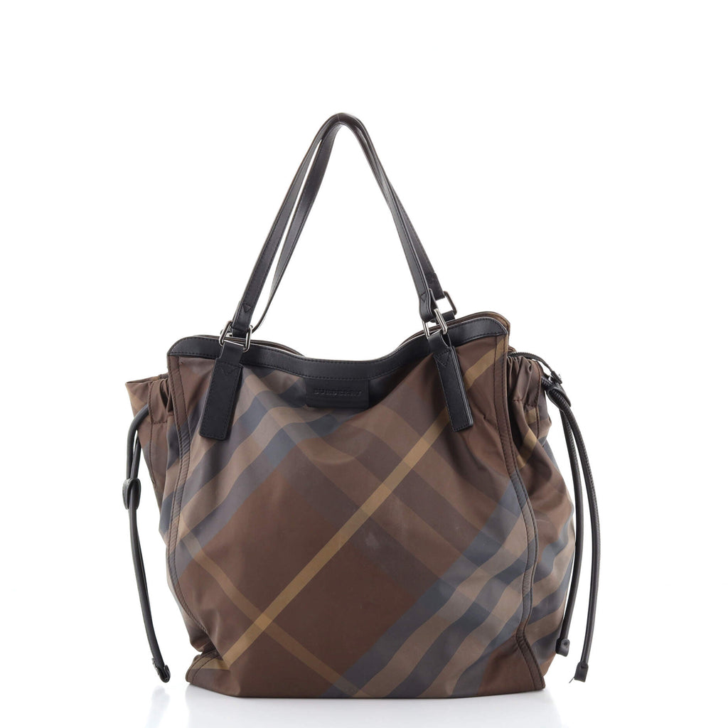 Burberry Buckleigh Packable Tote Check Print Nylon Medium Brown 936191