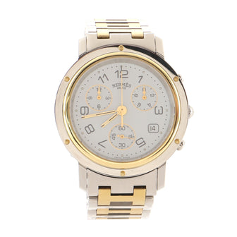 Hermes Clipper Chronograph Quartz Watch Stainless Steel and Plated Metal 38