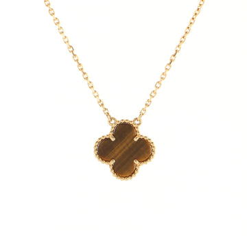Van Cleef & Arpels Vintage Alhambra Pendant Necklace 18K Yellow Gold and Tiger Eye