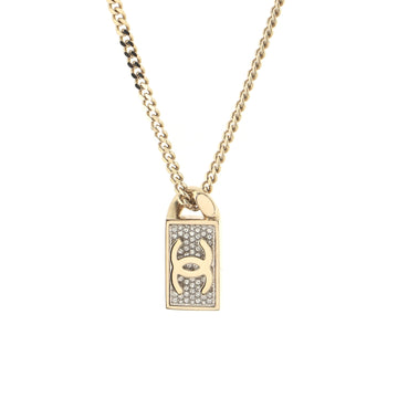 Chanel CC Dog Tag Pendant Necklace Metal with Crystals