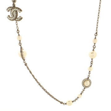 Chanel CC Long Necklace Faux Pearls and Metal
