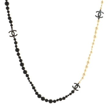 Chanel CC Long Necklace Faux Pearls and Metal