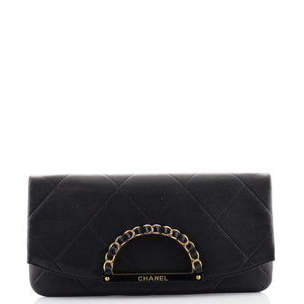 Chanel Woven Chain Handle Flap Clutch Quilted Caviar Medium