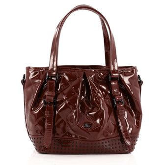 Burberry Lowry Convertible Tote Studded Quilted Patent Medium