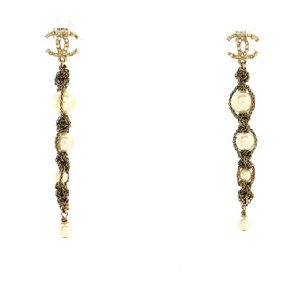 Chanel CC Drop Earrings Metal and Faux Pearls Long