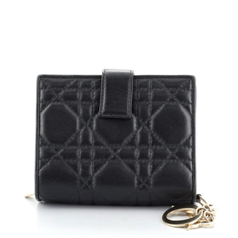Christian Dior Lady Dior Zip Around Bifold Wallet Cannage Quilt Lambskin Mini