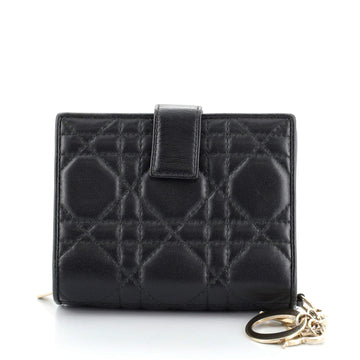 Christian Dior Lady Dior Zip Around Bifold Wallet Cannage Quilt Lambskin Mini
