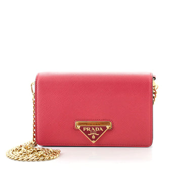 Prada Flip Lock Wallet on Chain Clutch Saffiano Leather Small